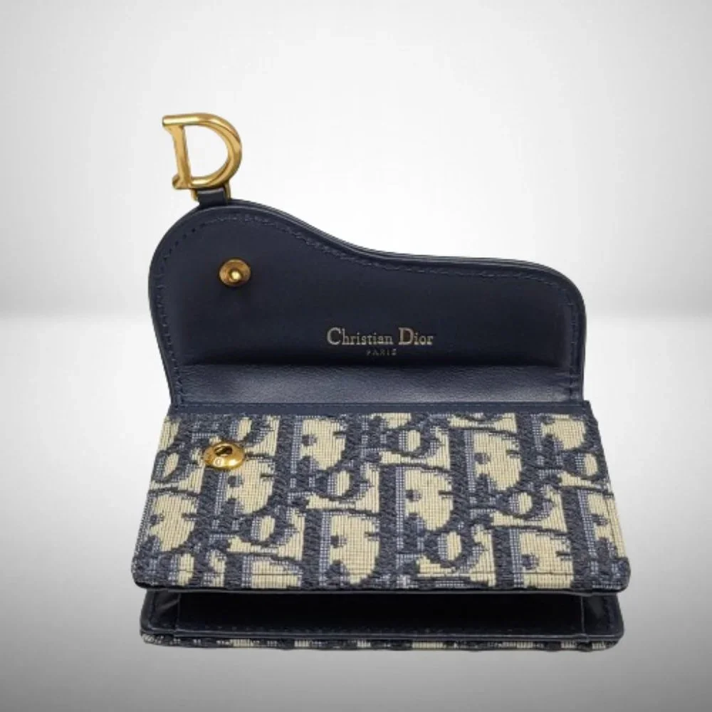 CHRISTIAN DIOR NEW SADDLE CARDHOLDER IN OBLIQUE BLUE CANVAS